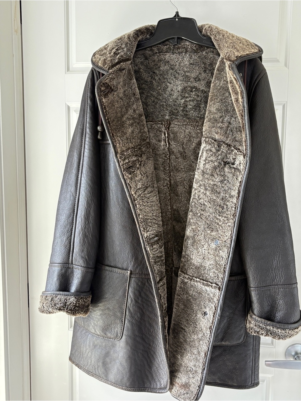 Bod Christensen Shearling Fur Lined Leather Coat Brown Size M